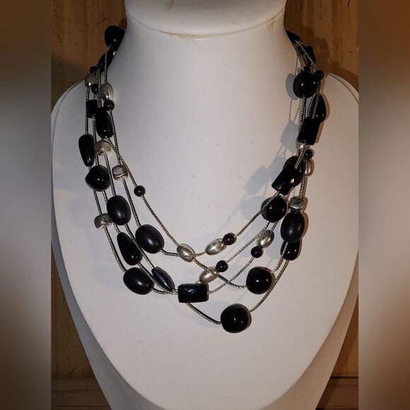 Anne Klein  Black and Silver Beaded Necklace 15" 2.5" Extender - Picture 1 of 8